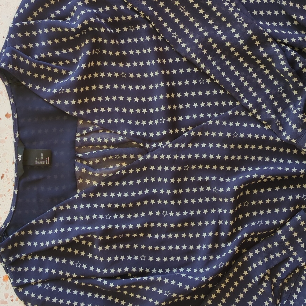 H&M | Navy with Ivory Stars Faux Wrap Blouse | 4